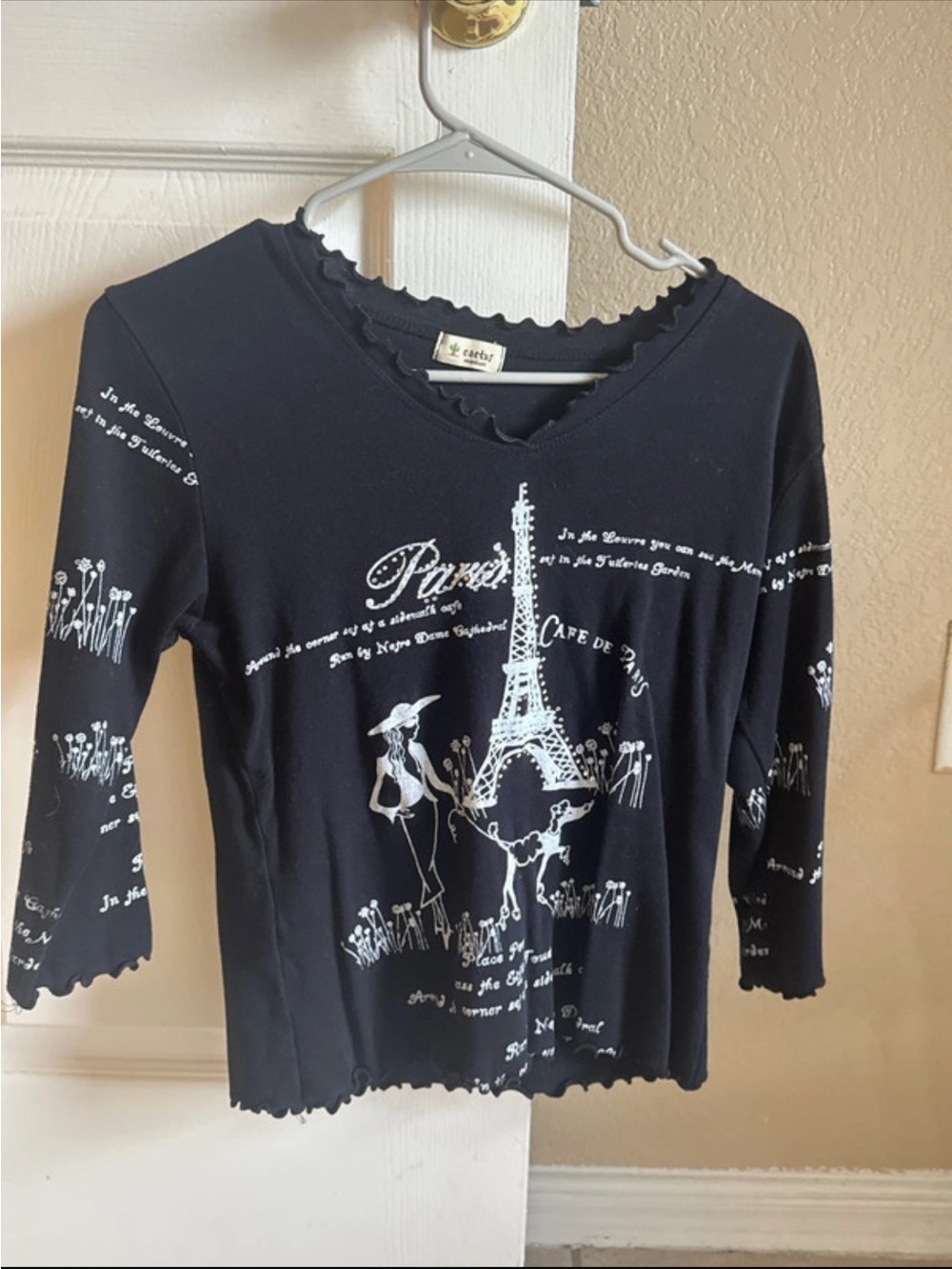 Cactus Black Long-Sleeve Kids Top with White Paris Print